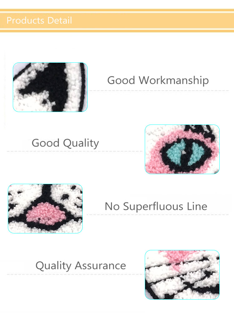 Popular Embroidered Animal Patches , Cute White Cat Sew On Patches Towel Material