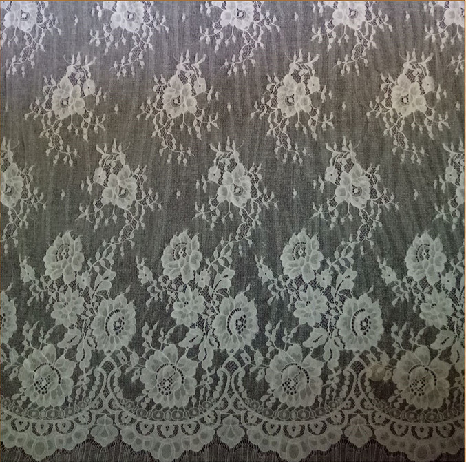 French Eyelash Lace Fabric with cord for Bridal Dress with Ivory color