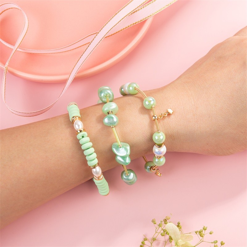 Geometric Fresh Green Color Crystal Beads Bracelets Vintage Style Gift For Her