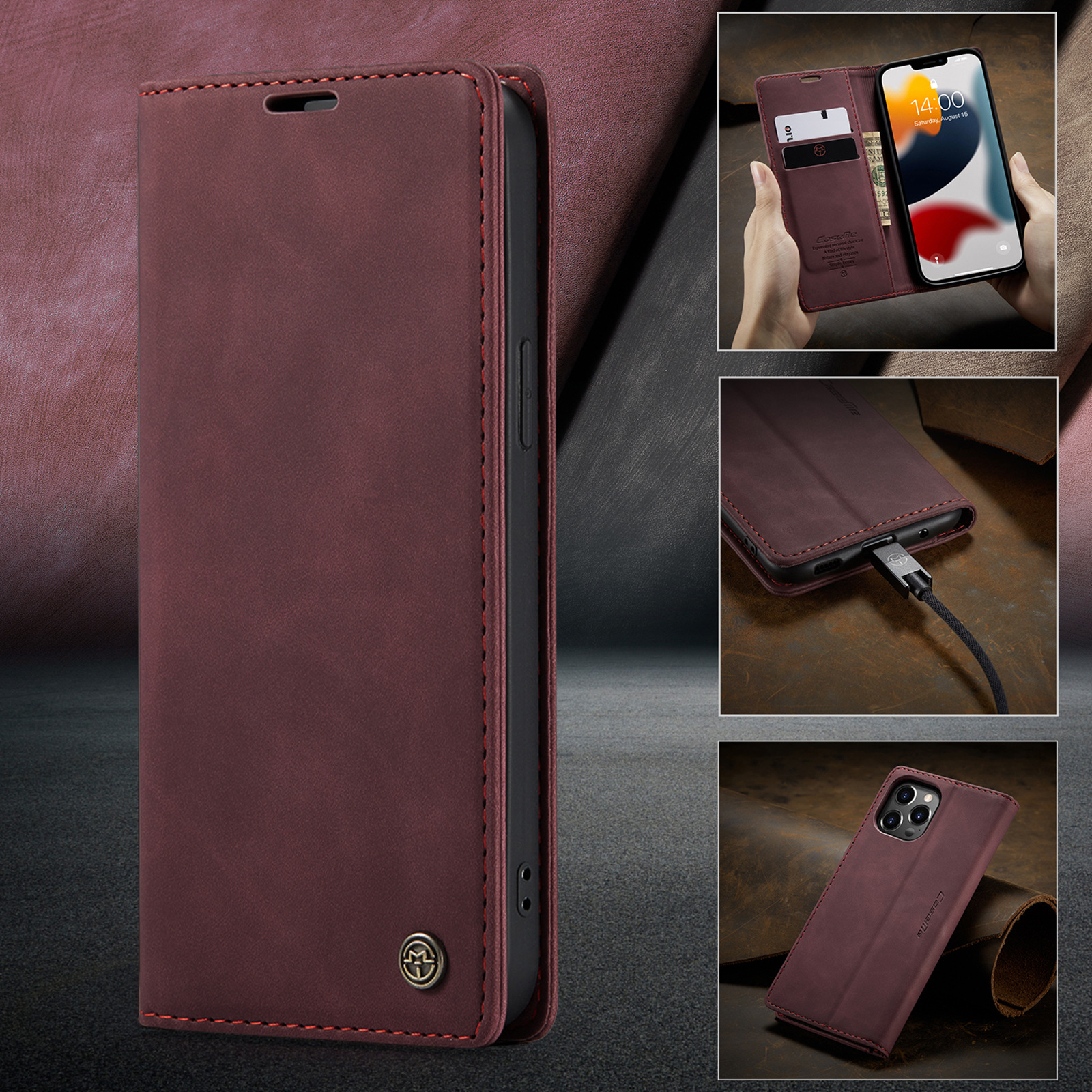 CaseMe 15 Ultra Luxury Wallet Case Card Magnetic Holder TPU Leather Back Cover For Iphone 15 Pro Phone Case
