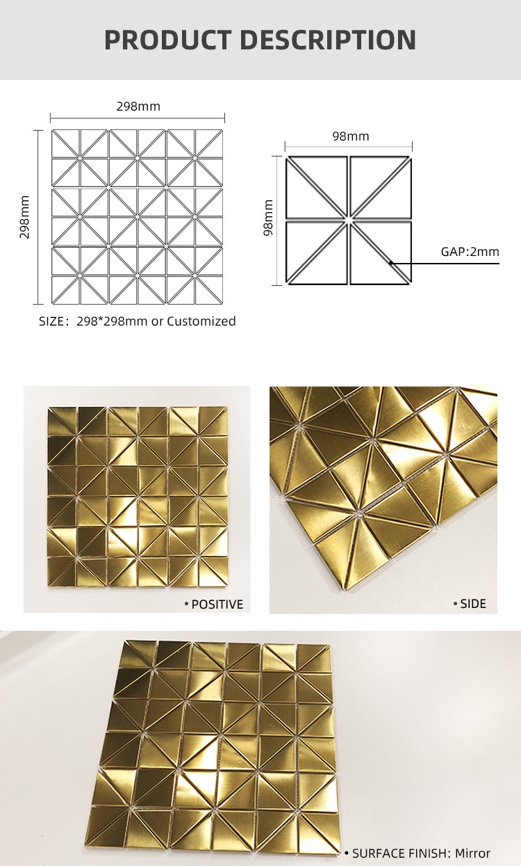 Wall Panel Decor Hairline Finish PVD Gold Stainless Steel Mosaic Tile