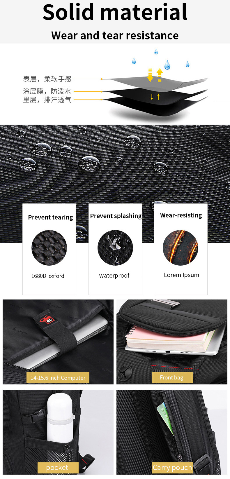 Big Capacity 56-77L Outdoor Waterproof Business Backpack Multipurpose