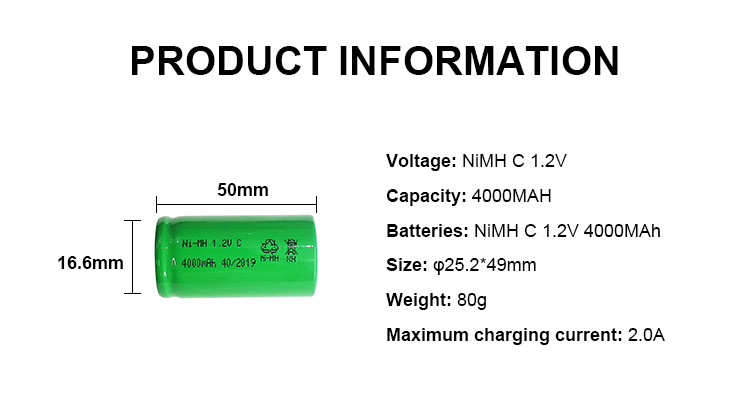 C Size Ni-Mh Battery Cell 3000mAh Ni-Mh 1.2v 4000mah Battery Pack