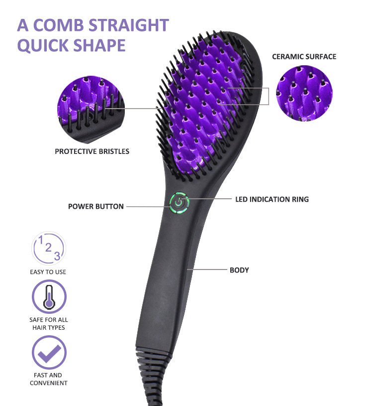 Anion Hair Straightener Brush Comb 110-240V With Rubber Handle