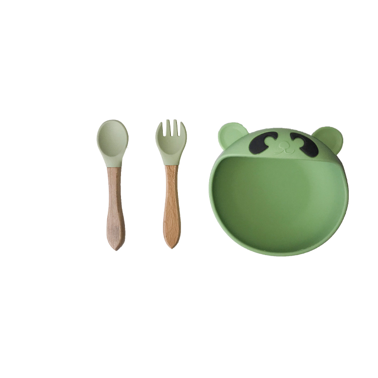 ODM Silicone Baby Tray Bear Shape Feeding Suction Bowl And Spoon Microwave Safe