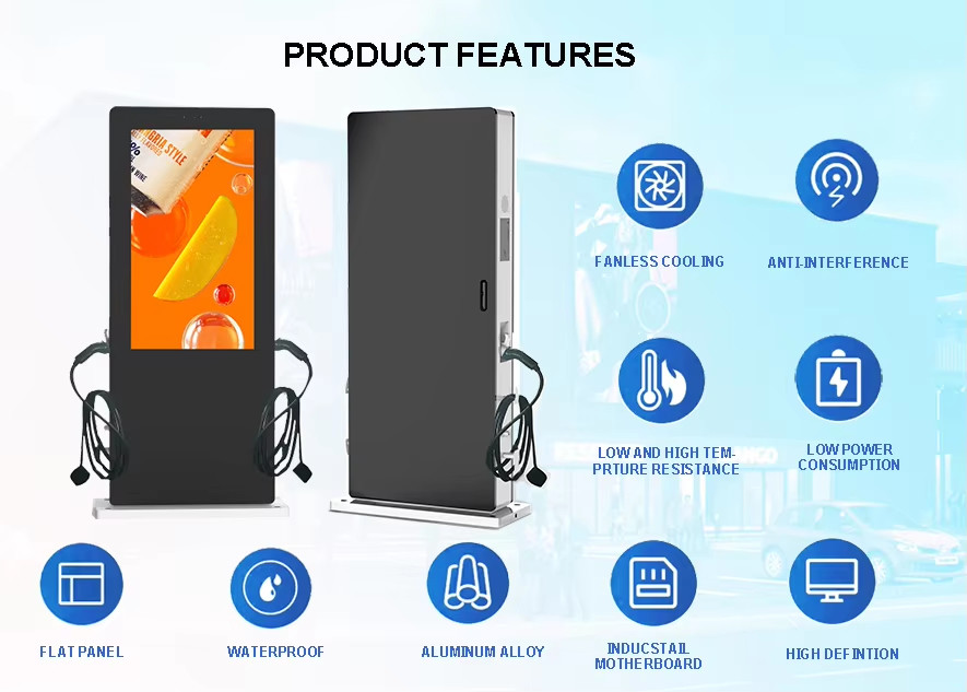 55inch EV Charging Post Outdoor Advertising Display IP65 Waterproof High Brightness 3000 Nits Single And Double Sided Screens