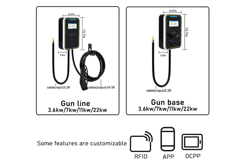 Wallbox AC EV Charger Gun Line With LCD Screen 32A APP 7ke