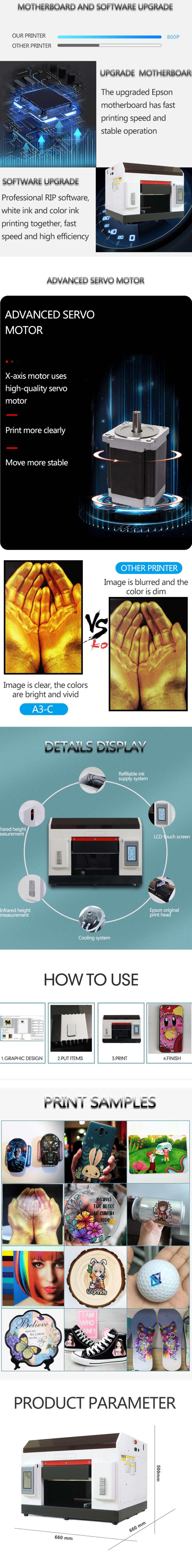 AC100-230V A3 UV Flatbed Printer A4 Small T-Shirt Printing with Rotating 3D T Shirt Stereo Printer Color Inkjet Printer