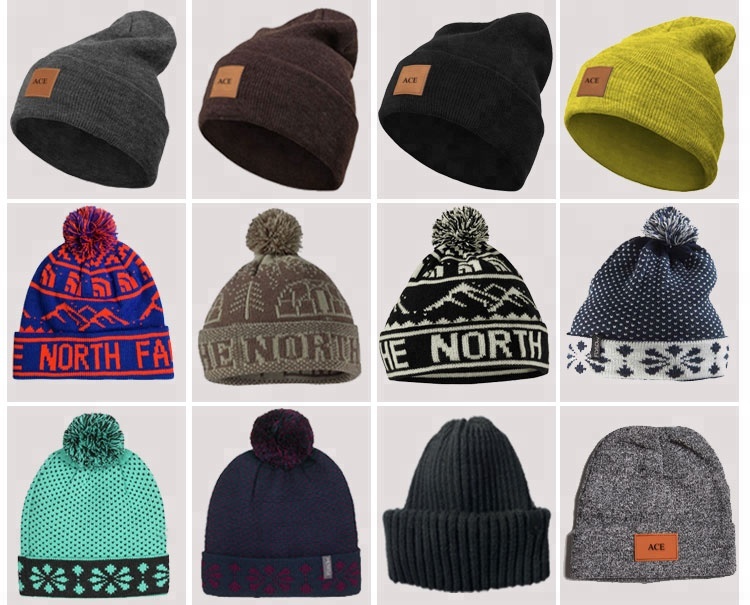 Female Soft Wool Oversized Knit Beanie Hats Solid Crochet Beanie Cap Black Gray