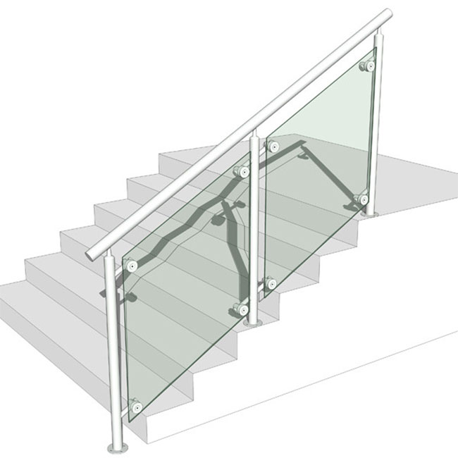 Mirror Balcony Stainless Steel Glass Balustrade , Residential Glass Railing Systems