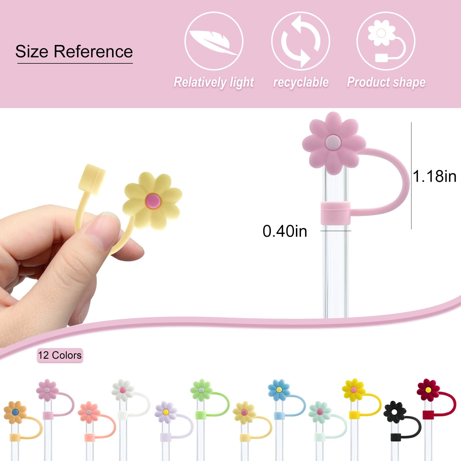 Silicone Flower Straw Toppers Reusable Covers And Caps For 9-10mm Straws Fits Stanley 30 & 40oz Stambler Stanley Cap Lid