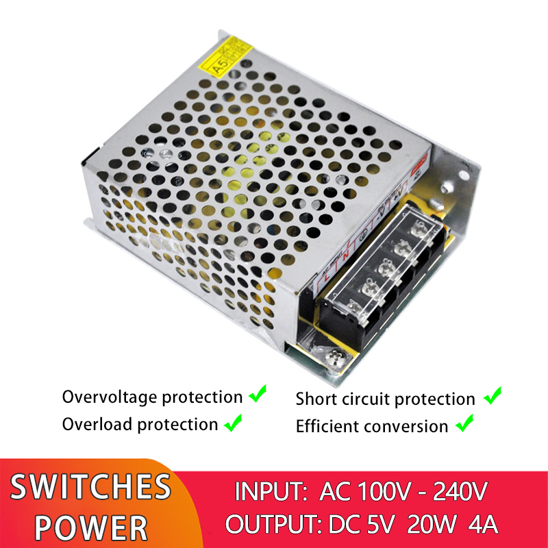 20W 5V DC Switching Power Supply Aluminum Case 100-240V AC to DC 5V 4A LED Strip Light Driver