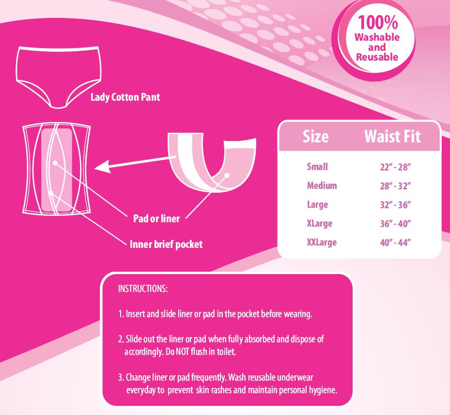 100% Cotton Washable and Reusable Protective Brief Insertion Pocket Incontinent Pants
