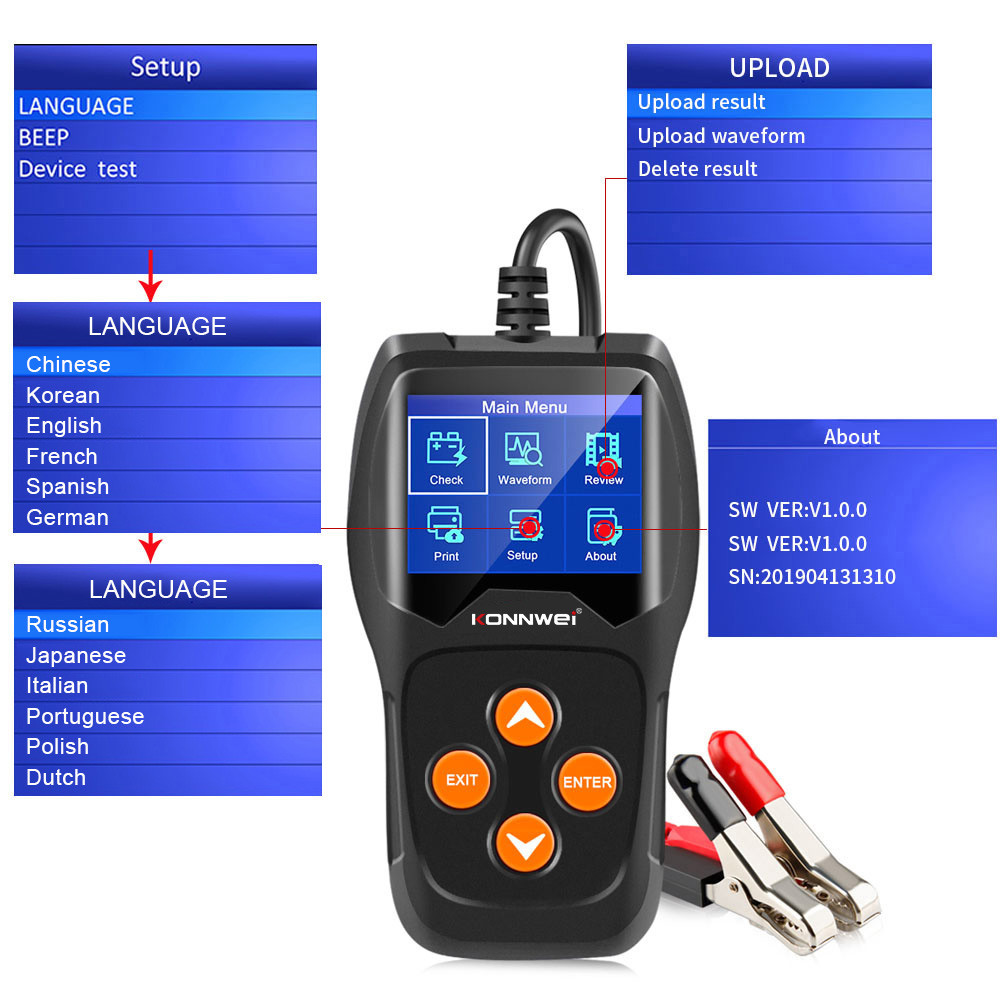 Black Accurate Solar Car Battery Tester OBD2 12v Battery Analyser Kw600