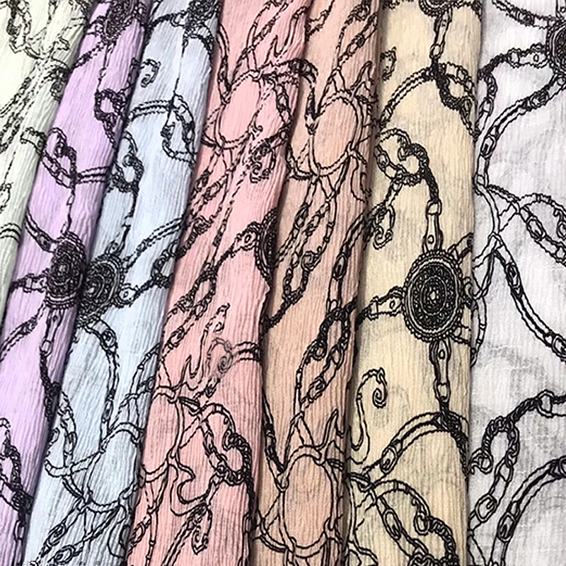 Shimmer Silver Gauze Chiffon Crepe Fabric Crinkle Taffeta Fabric 120-130GSM