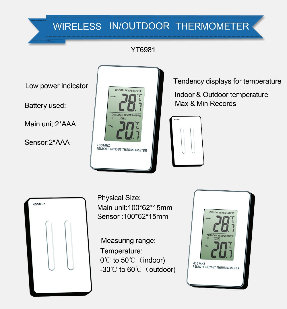 62.5 X 100 X 16.5mm Thermometer Hygrometer Wireless Thermometer Station High Temperature