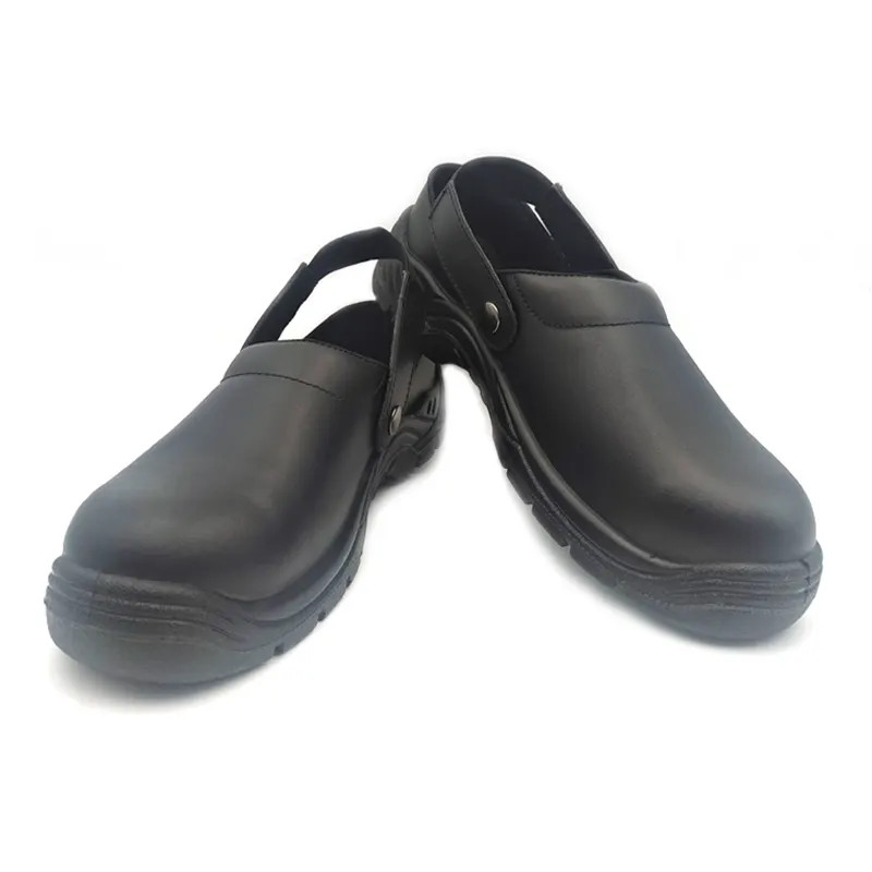 Black Steel Toe Kitchen Shoes Unisex Restaurant Work Shoes Non Slip Clean Easy