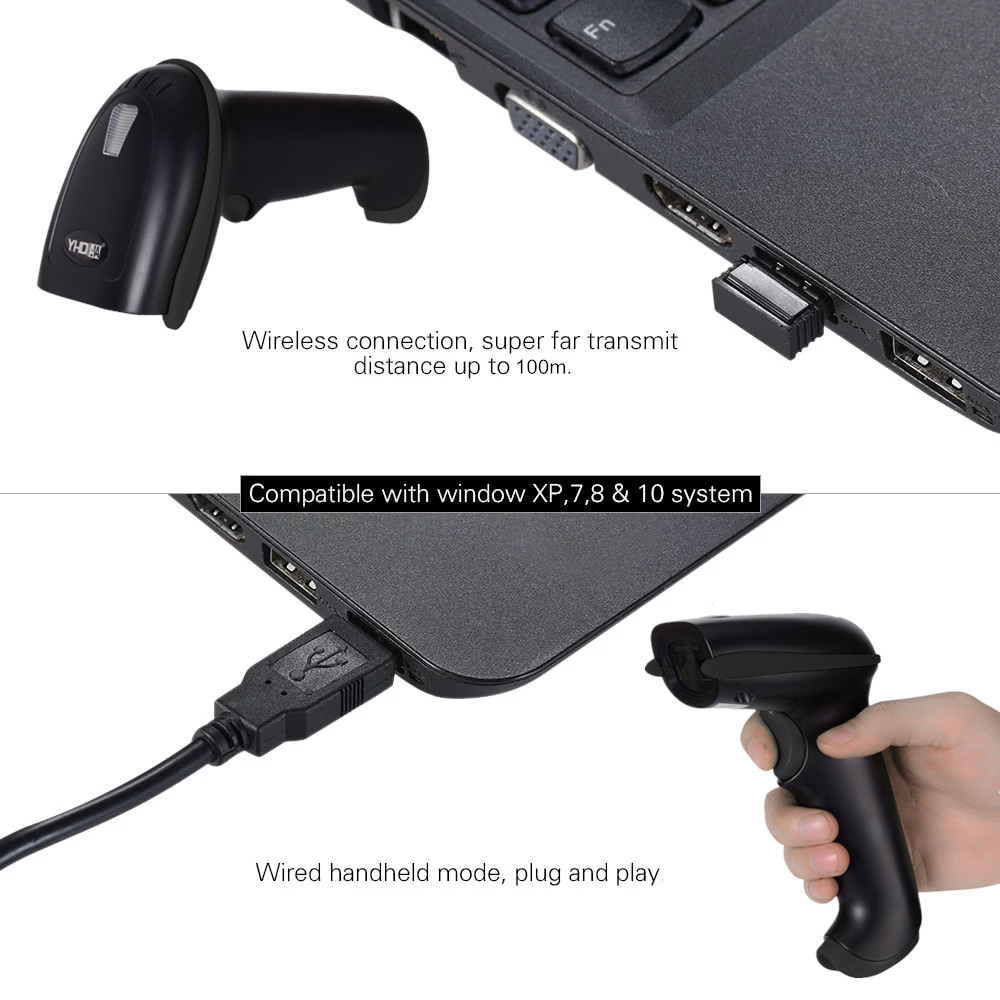 Laser Hand Held 1D Barcode Scanner Reader 2.4G Cordless YHD-5700LW