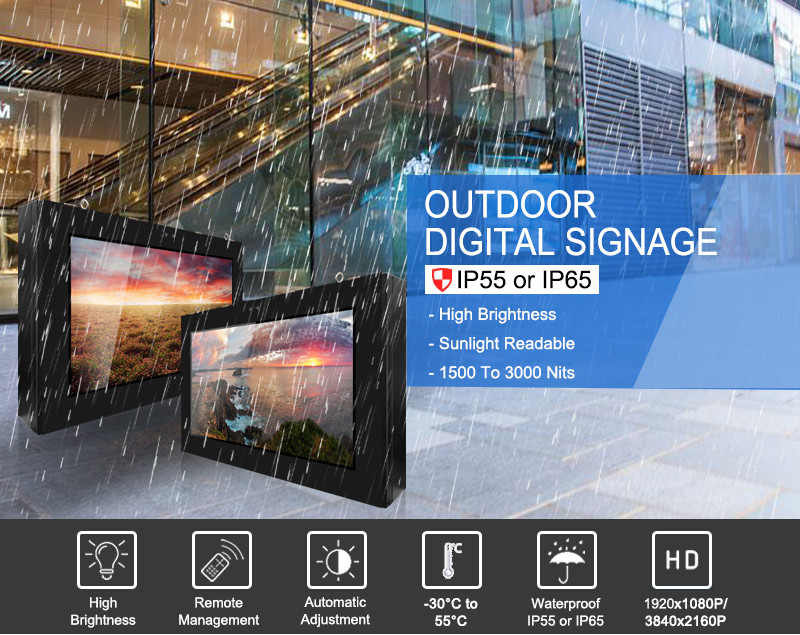 43 Inch 2000 Nits Outdoor LCD Screen IP55 IP65 Waterproof