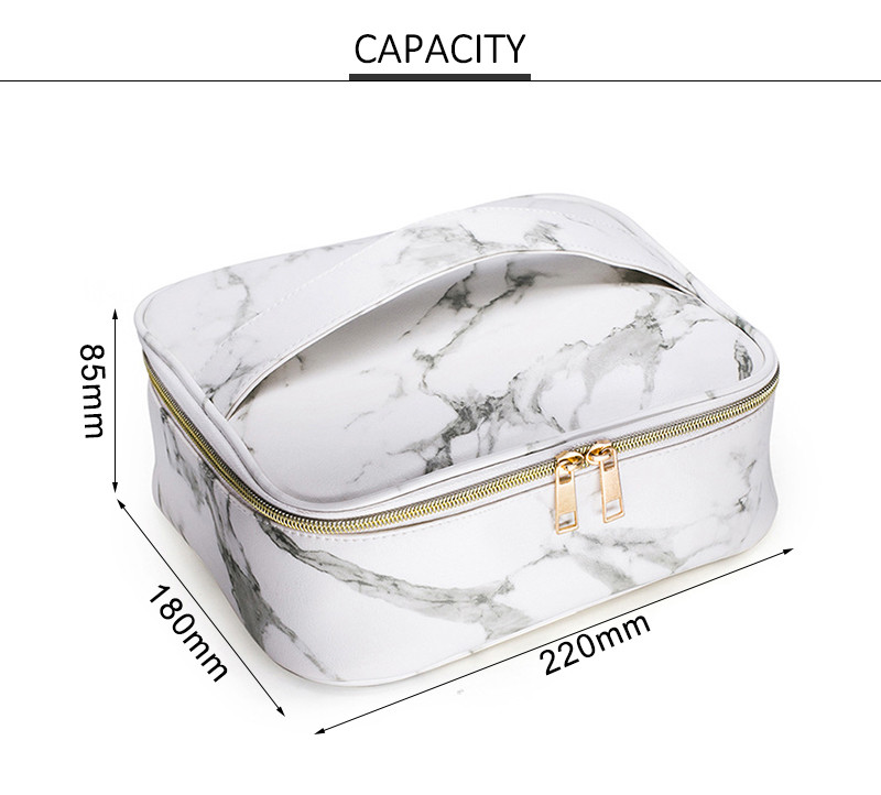 Wholesale Custom PU Leather Marble Cosmetic Bag Case Ladies Travel Portable