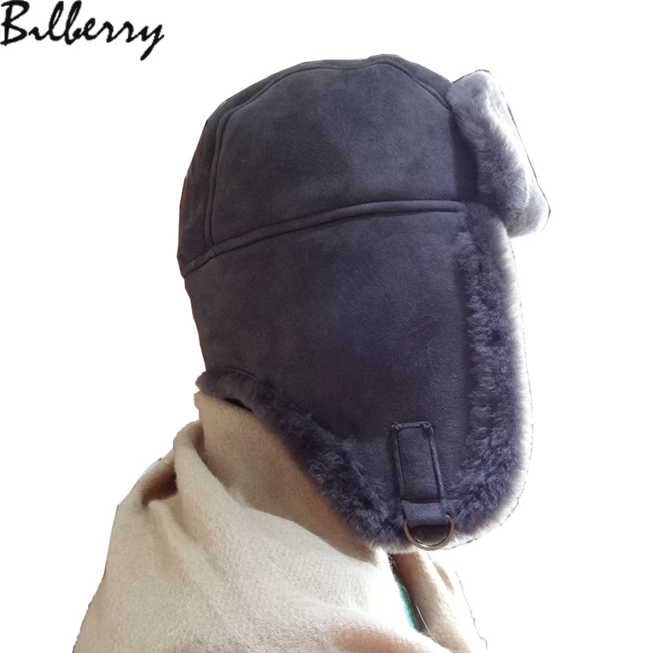 Russian sheepskin Leather Trooper Hat Australian Shearling Ushanka Winter trapper hat