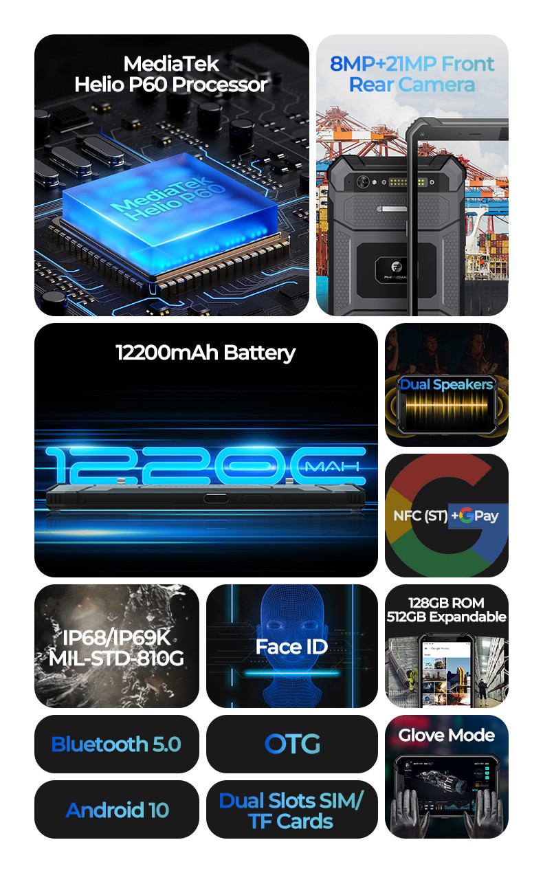 Sunlight Readable Android Rugged Touch Screen Tablet 128GB/256GB ROM