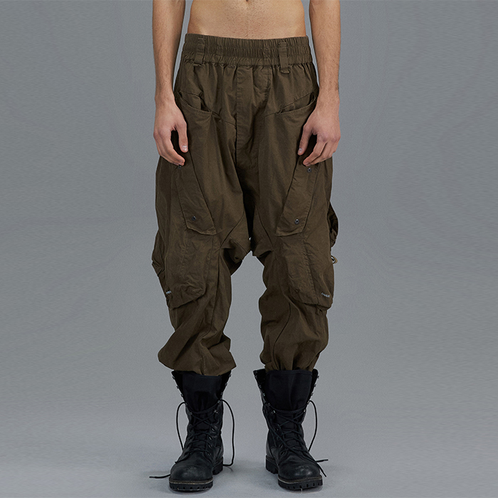 Army Green Hip Hop Mens Cargo Trousers With Multi Pocket And Elastic Waist