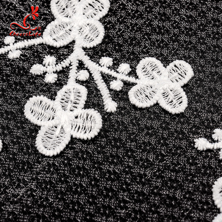 100% Polyester Embroidered Lace Fabric Bussy Floral Lace For Wedding Dress With Swiss Net