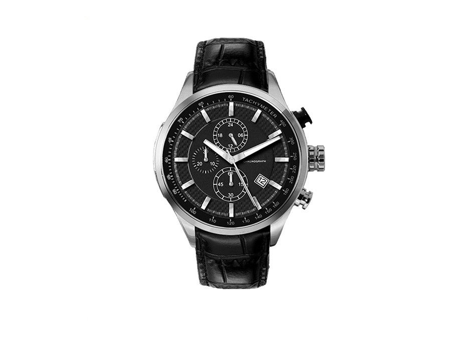 316L Sapphire Chronograph Wrist Watch , Genuine Cow Leather Chronograph Watch