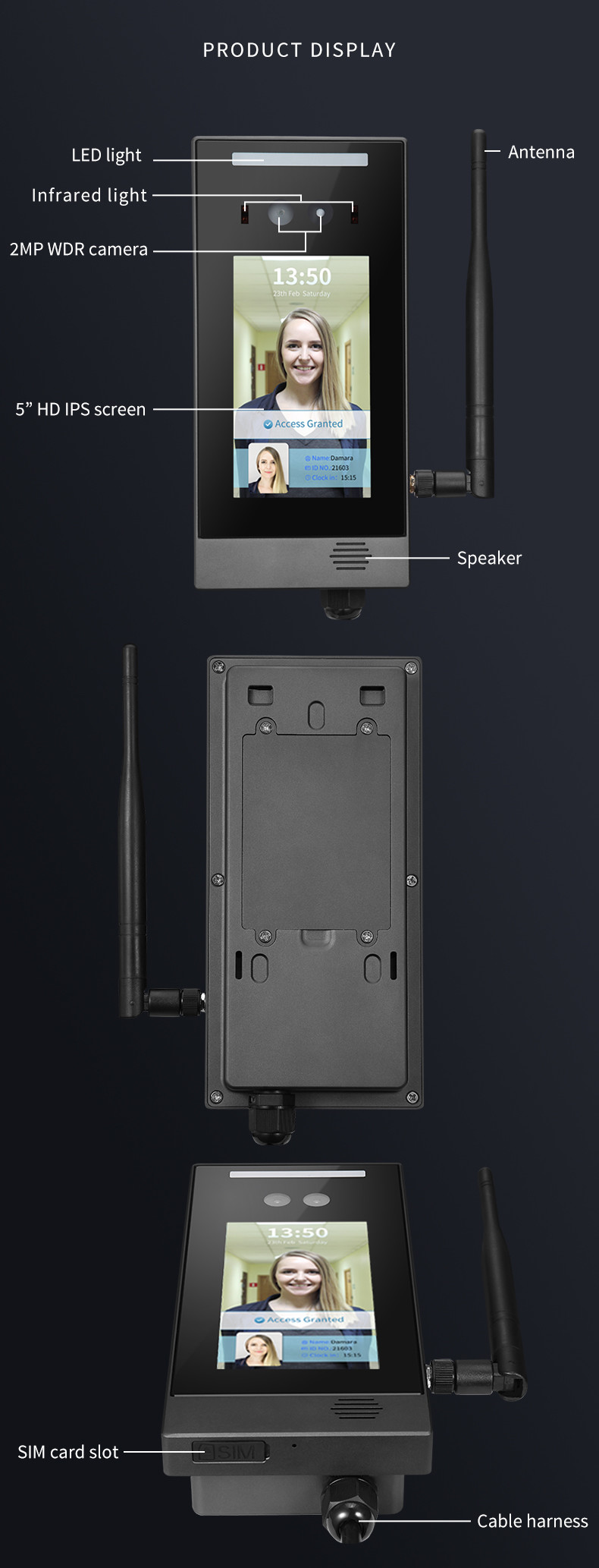 Web Based 4G Face Recognition Time Attendance Machine Wall Mounted