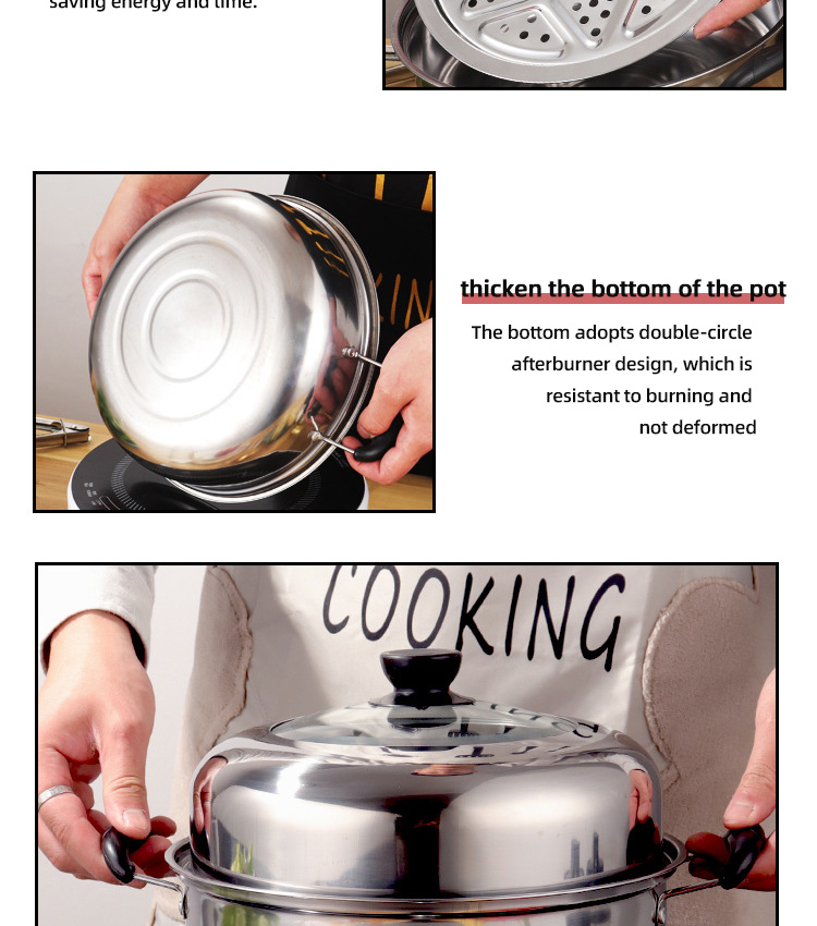 Wholesale 28cm Cooking Pot 2 Layer Cooking Steamer Stainless Steel Food Steamer Steamer Pot With Lid