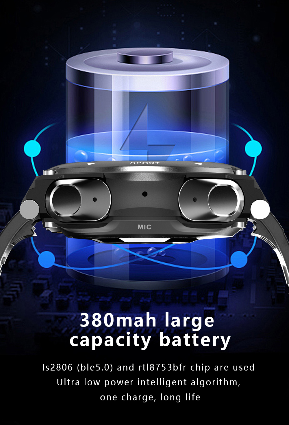 Wireless Earbuds and Local Music Smart Bracelet with TWS Smart Watch IPS Screen