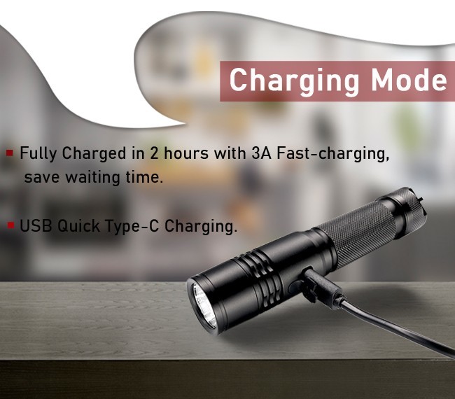 Portable Waterproof Torch Light , IP65 USB Charging Flashlight With 18650 Battery