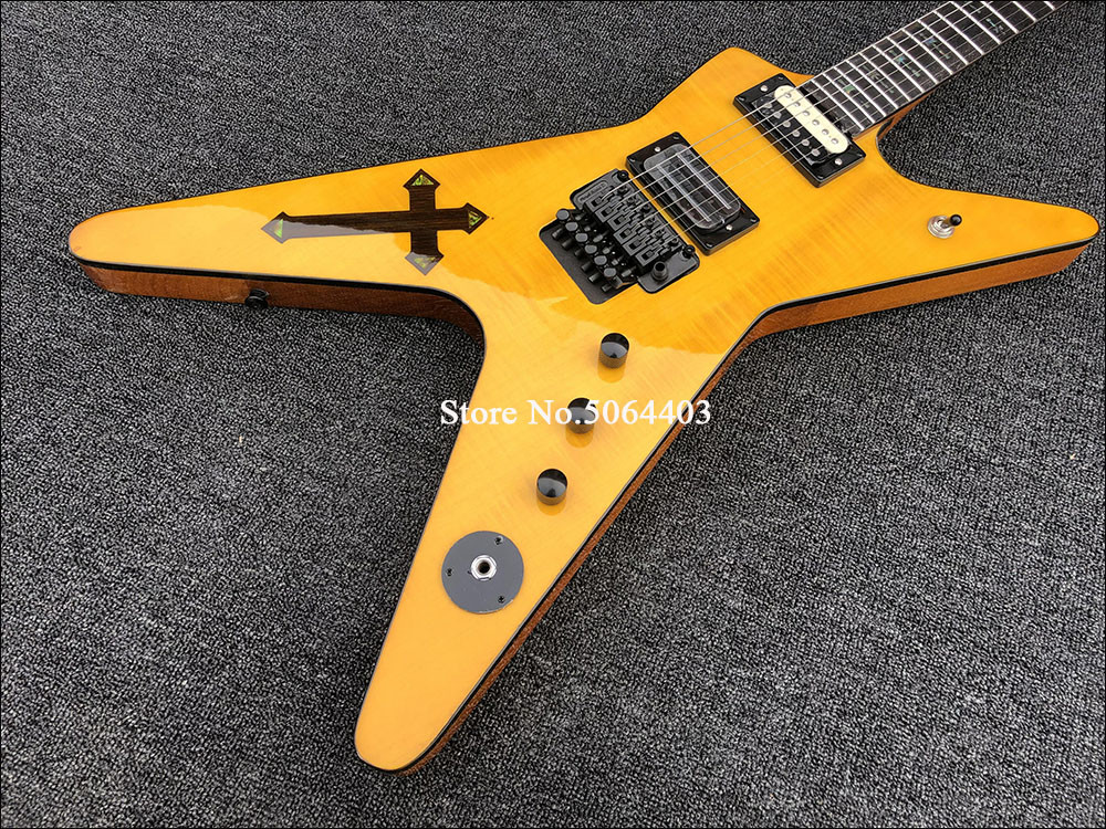 Irregular Special-shaped electric guitar yellow paint rosewood fingerboard double-wave electric guitar free shipping