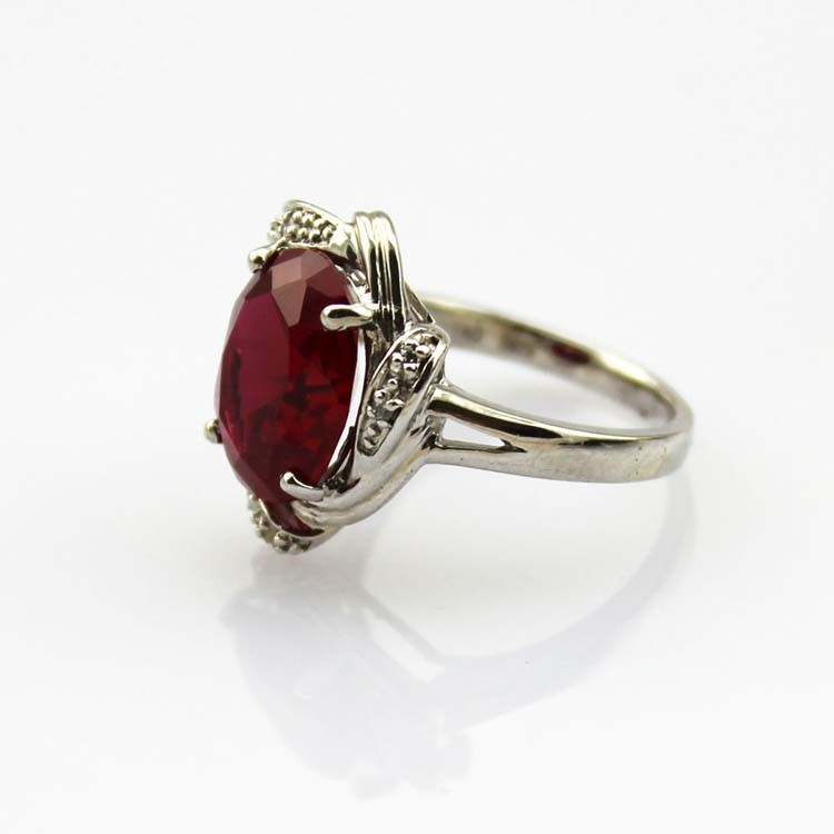 Sterling Silver Ring 10mmx12mm Oval Garnet Cubic Zircon (R209)