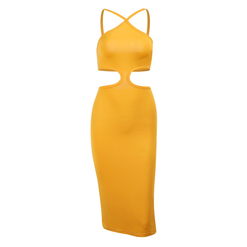 Halter Hollow Women's Summer Vacation Dresses Sleeveless Mid Length