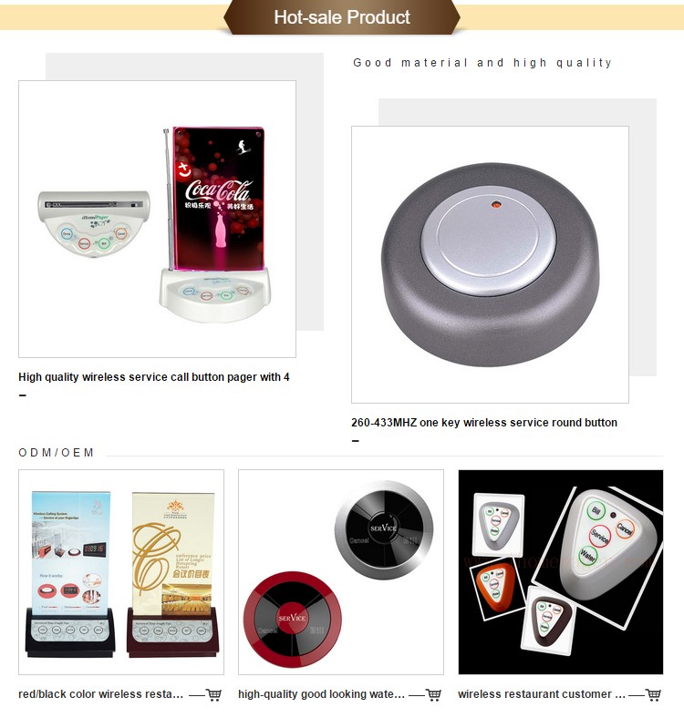 High quality White wireless restaurant caller Desk Touch key button with 433.92MHz