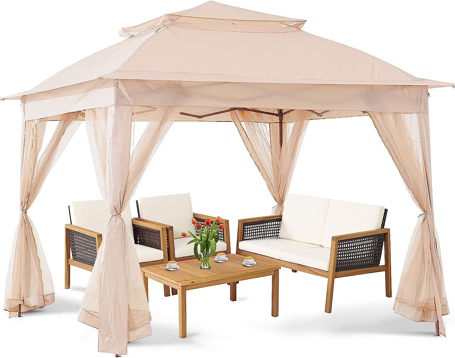 Pop Up Gazebo Mosquito Nettings, Outdoor Canopy Shelter Garden Lawn Backyard, Patio Cover Outdoor Gazebo Pergol