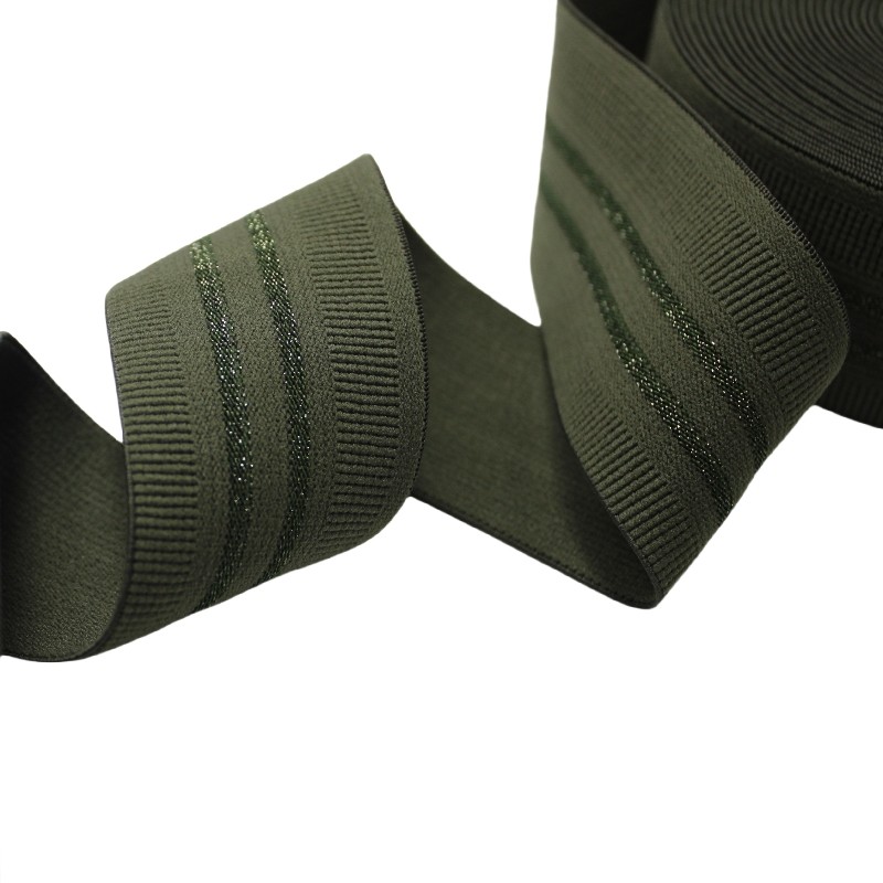 Custom Striped Nylon Golden Metallic Elastic Webbing for Cloth