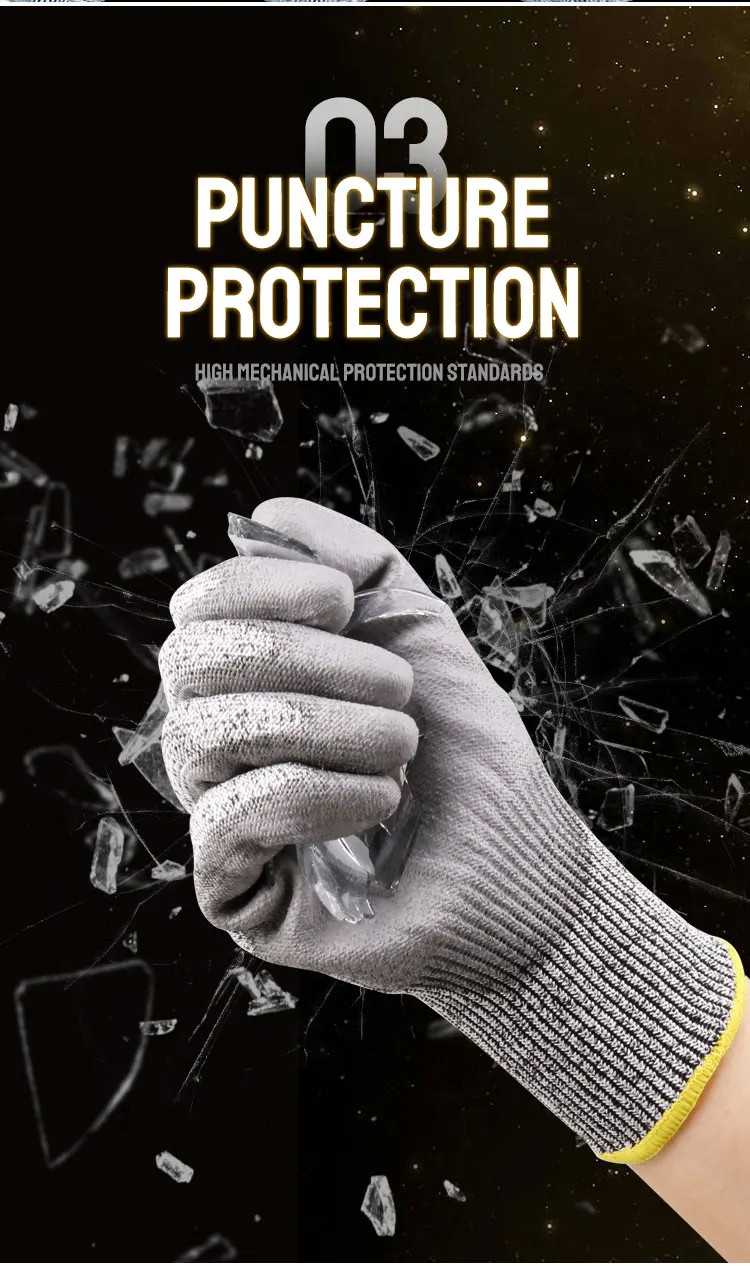 EN388 4131X PU Gloves HPPE Shell PU Coated Cut Resistant Glove Level 5 Safety Work Protection Arbeitshandschuh Gloves
