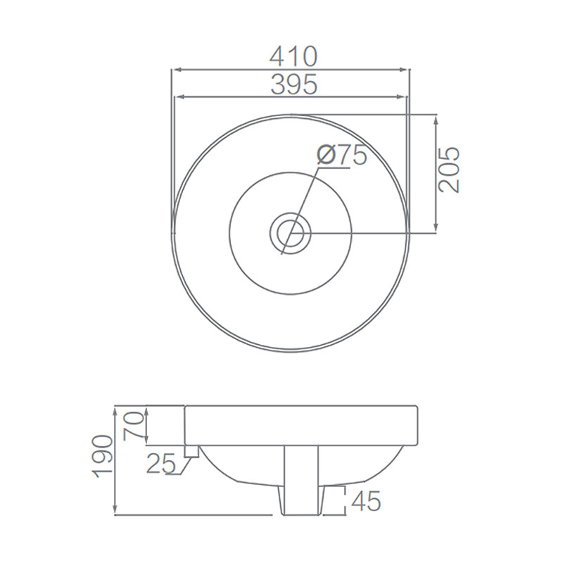 ARROW AP4305 Counter Top Basin 410x190mm Round Without Overflow