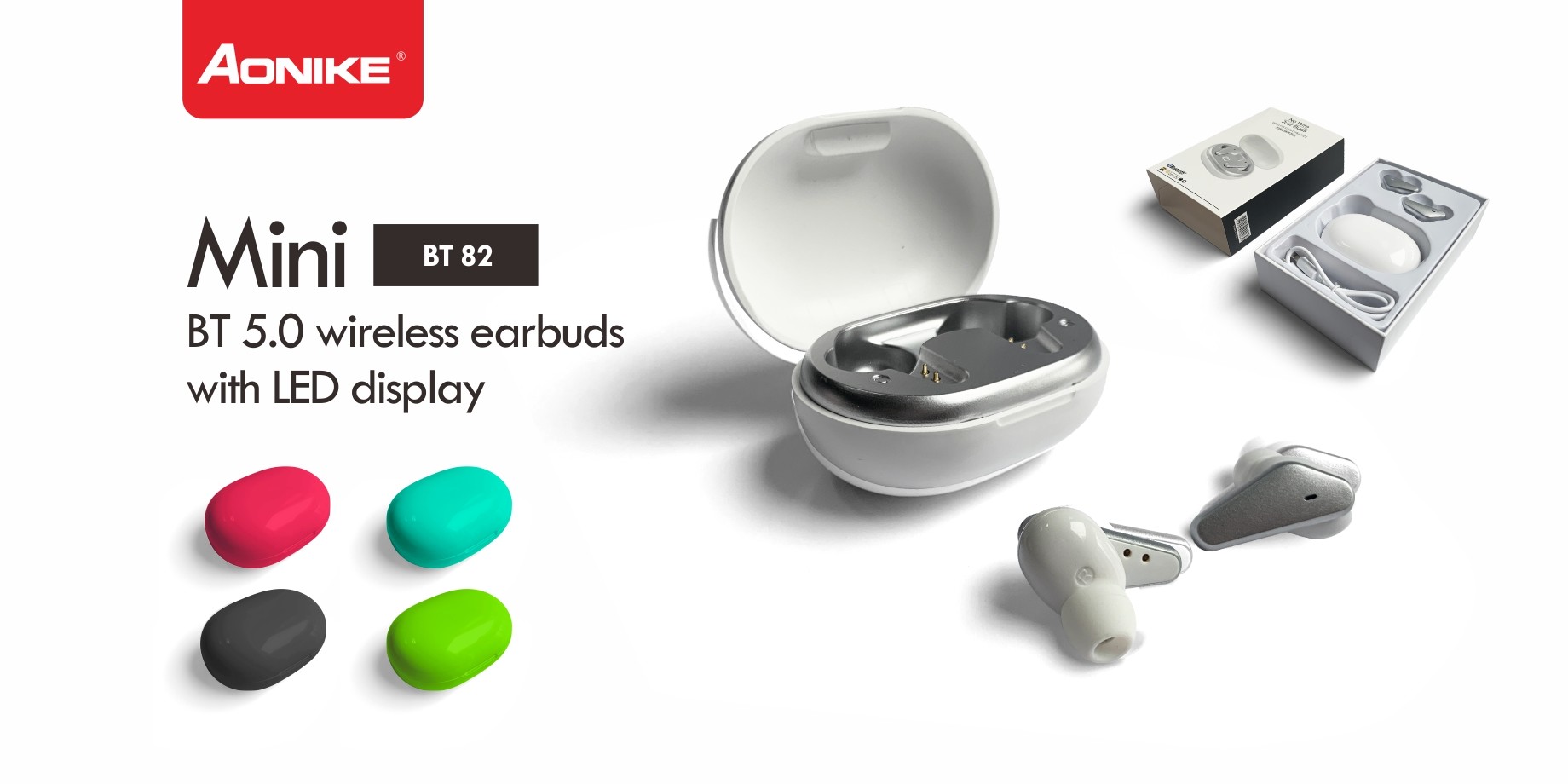 TWS Wireless Bluetooth Earbuds USB Charging Jack 300mAh 95dB