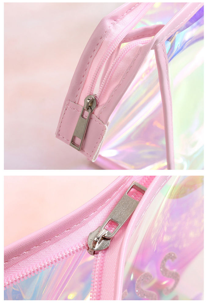 Custom Glitter Logo Holographic PVC Makeup Bag For Women