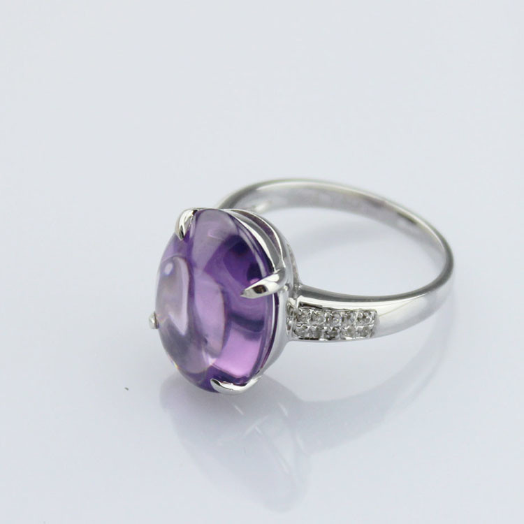 925 Sterling Silver Oval Dome Amethyst Ring(P24E)