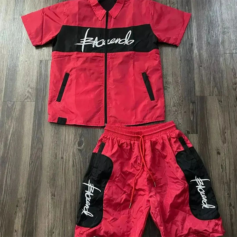Custom Logo Nylon Polyester Zip up Summer Jogging Suits Clothes Mens 2 Piece Sets Tracksuits Short Sets Manufacturer for Men