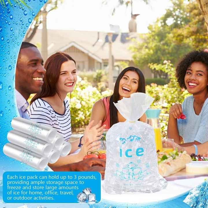 Reusable Ice Pattern Design Printing 2mil Thickness Heavy-Duty Plastic Ice Cube Storage Bags With Cotton Drawstring