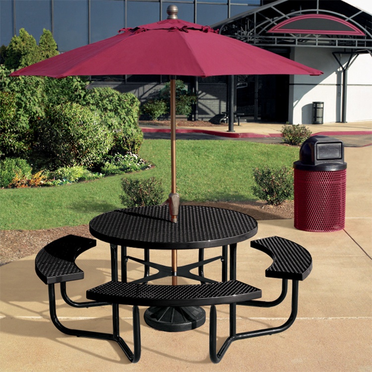 Factory Custom Make Metal Picnic Table Galvanized Steel Picnic Table Garden Park Round Perforated Picnic Table
