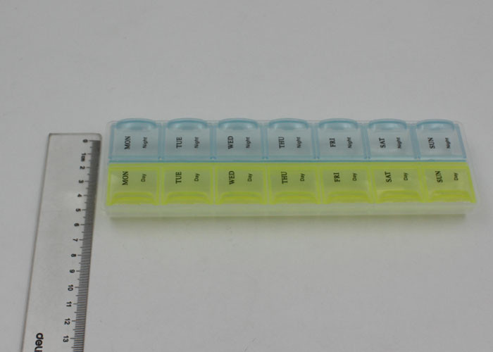 21.5*6.3*2.5cm 2 Week Pill Organizer With Colored Lid For Kid And Adult