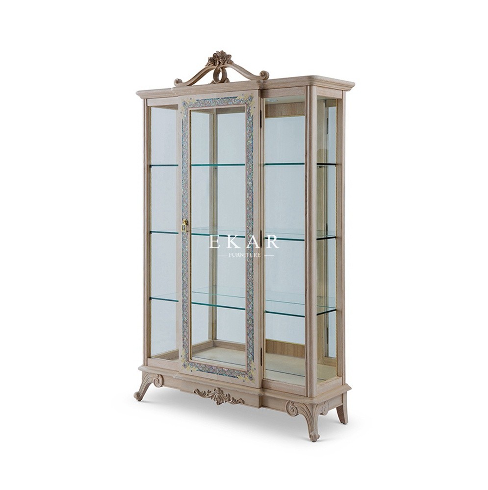 Ash Wooden Frame European Style High End Showcase Display Glass Cabinet