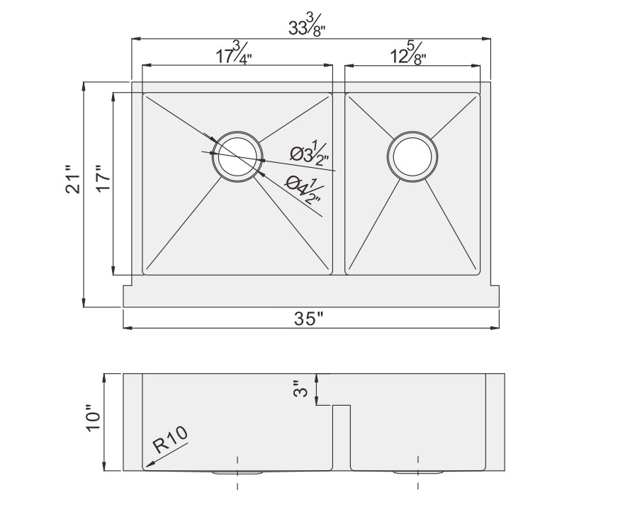 All In One Double Bowl Stainless Steel Sink 35''X21''X10'' External Size